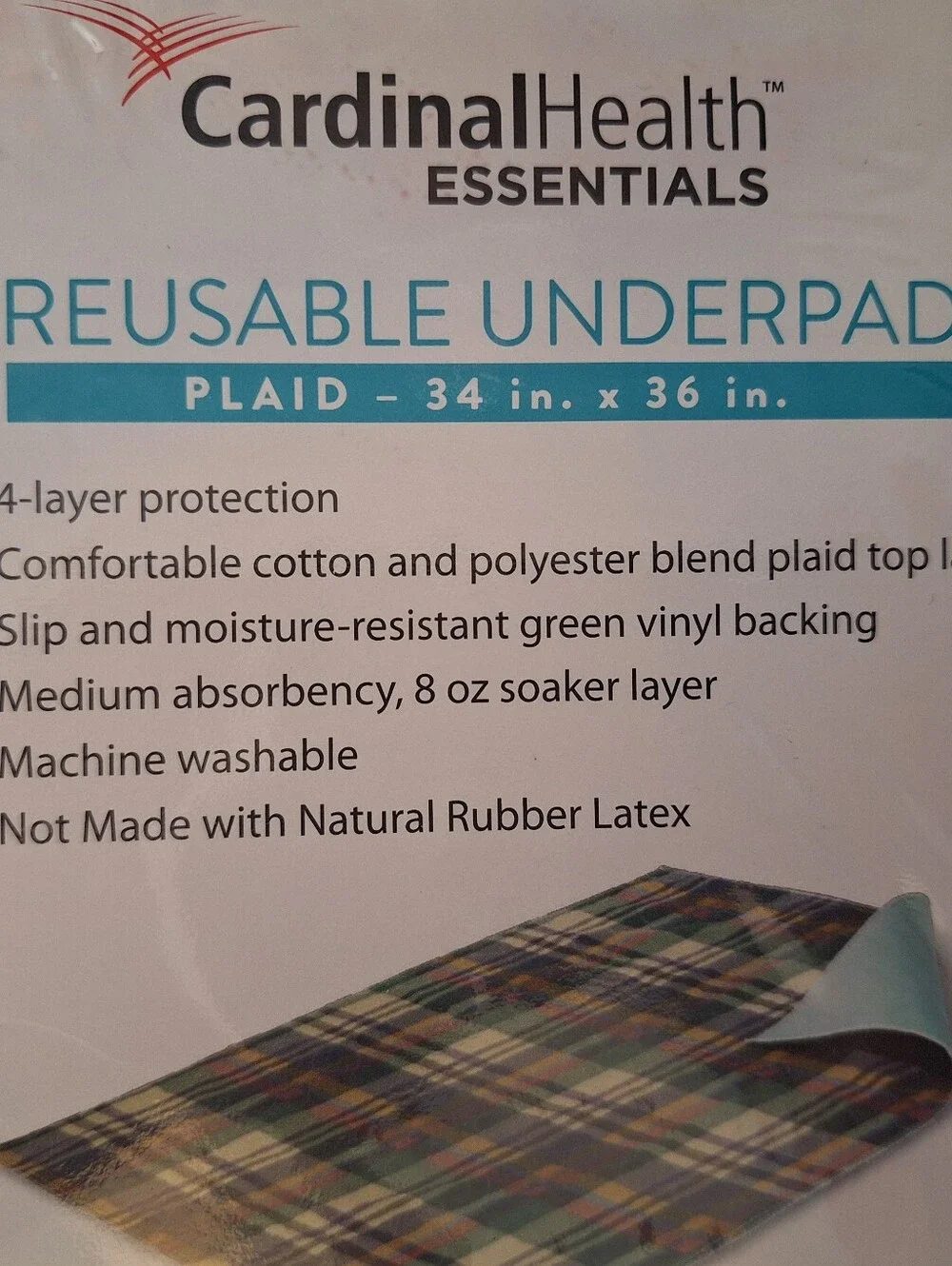 Reusable, Washable Mattress Underpad, Protector 34x36 In, Plaid X2.